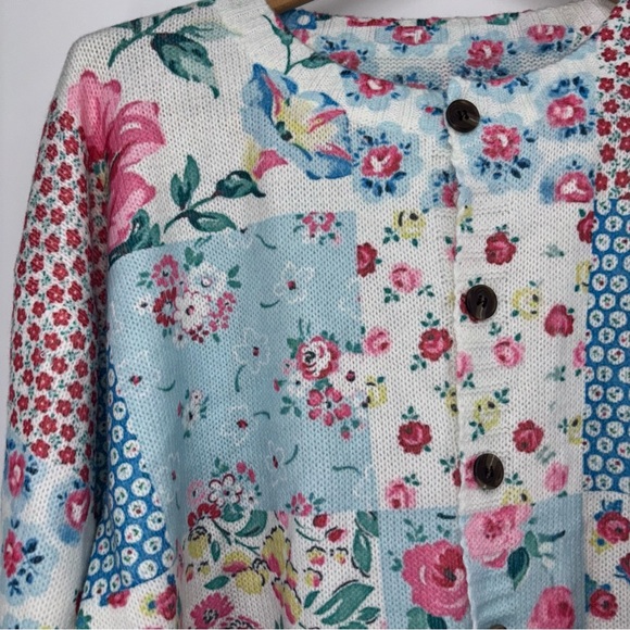 Patchwork Women Round Neck Cardigan Sweater‎ Lightweight 3/4 Sleeve Knitted - Picture 3 of 5